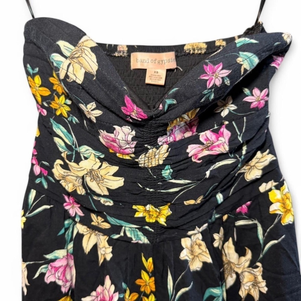 Band of Gypsies Strapless Floral Black Jumpsuit - Picture 3 of 6